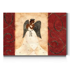 Renditions Gallery Christmas, Canvas Wall Art, Holiday Décor, Santa Workshop, Elves, North Pole, Jingle Bells, Wreath - Red Angel 01 12X18