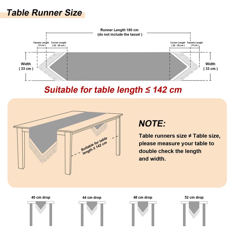 TOPLUXE Table Runner with Tassels, Damask Table Runner for Dining