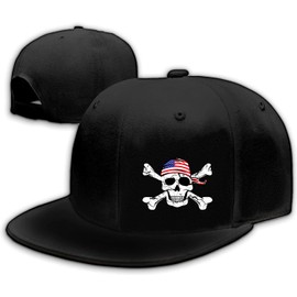 Tijeyi Snapback Hats for Men Flat Bill Black Adjustable Baseball Cap Trucker Hat for Dad American Flag Pirate Skull Caps Cool