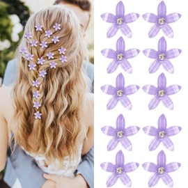 Mezrkuwr 10 Pieces Purple Small Flower Hair Clips Mini Cute Rhinestone Metal Hair Pins for Women Wedding Hair Accessories Bridal Hair Clips for Girls Decorative