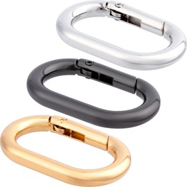STSTR 3 PCS Oval Spring Ring Clips, Gold/Silver/Black Metal Keyring Purse Clip, Heavy Duty Opening O Ring Carabiner for Keychains, Buckle Clasp for Backpacks, Purse, Keys, Bag Strap (1.5 x 0.95 Inch)