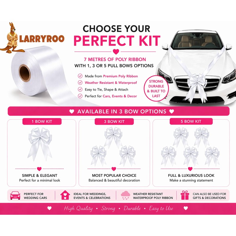 LarryRoo Wedding Car Decorating Kit – 7m Poly Ribbon with