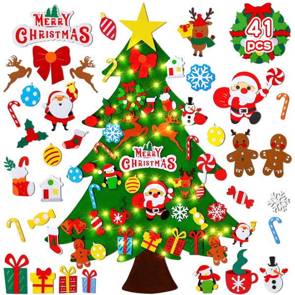 Max Fun DIY Felt Christmas Tree Set 3.2Ft with 41 Ornaments for Kids Toddlers Home Wall Hanging Felt Christmas Craft Kits Xmas Decoration Party Supplies Gifts