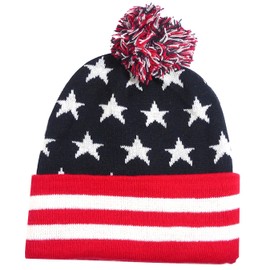 Altis Apparel USA American Flag Stars & Stripes Winter Knit Pom Style Beanie Cap (Pom Star Stripes)