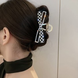 Lattice Ribbon Hair Clip, Hair Clip, Large, Firmly Curled, Hair Clip, Large Barrette, Stylish, Adult, Korean Style, Solid, Hair Accessory, Simple, Simple, Strong, Adult, Stylish, Commuting to Work or