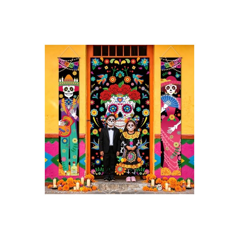 3 fundas para puerta de Día de los Muertos Dia
