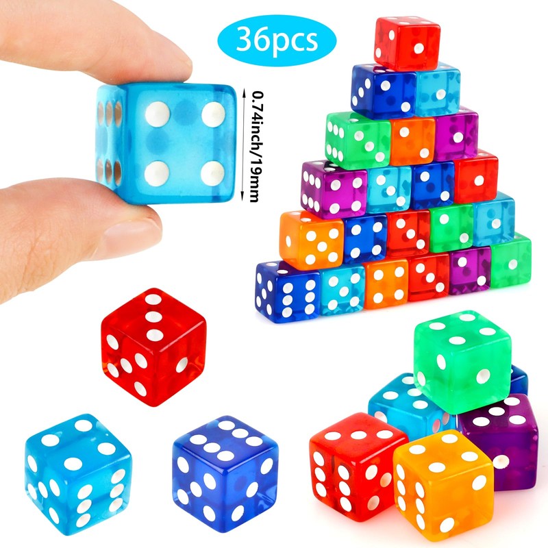 Lemicin 36 Piece 19mm Casino Style Craps Dice Sets Acrylic