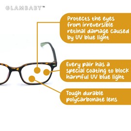 GlamBaby Parker Blue light Glasses for kids - Lightweight, Durable Blue Light Blocking Glasses - Comfortable UV Eye Protection Computer Glasses for Children Aged 3+ Years - 48x15x125 (Tortoise)