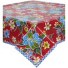 Freckled Sage Hawaii Red Oilcloth Tablecloth with Blue Gingham Trim
