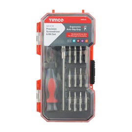 TIMCO Precision Screwdriver Bit Set - Precision Screwdriver with Interchangeable Driver Bits - 18 Pieces - Ideal for Installing and Removing Electrical Components,Silver