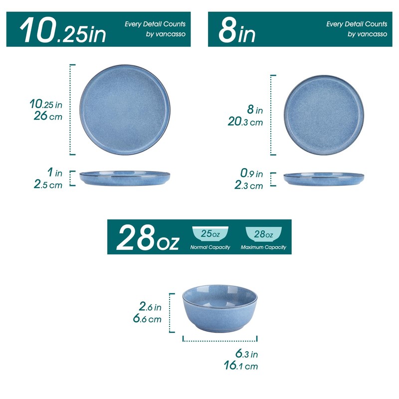 vancasso ANYA 18 Pieces Plates and Bowls Set, Blue Dinnerware