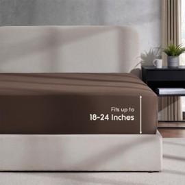 Nestl Extra Deep Pocket King Fitted Sheet, Brown Fitted Sheet King Size, 1800 Microfiber King Fitted Sheet Only, Ultra Soft King Bed Fitted Sheet Fits up to 24 Inch Mattress - King Size Fitted Sheets