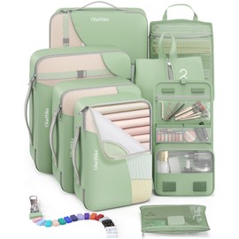 8 Set Packing Cubes for Travel, Anti-Tearing Suitcase Organizer for Luggage with Shoe & Hanging Toiletry Bag,Gifts for Women Mom,OlarHike Vacation Essentials & Accessories for Cruise Ship,Matcha Green