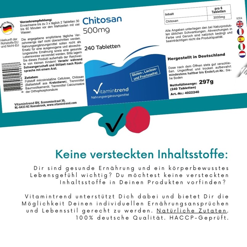 Hochdosiert, Fat Blocker Chitosan 500mg Natural Fat Binder, Chitosan No