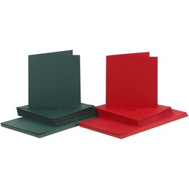 Cards & Envelopes, card size 15x15 cm, envelope size 16x16 cm, green, red, 50sets