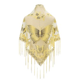 Women’s Elegant Butterfly Print Shawls and Wraps for Evening Dresses Triangle Shawl Wraps Fringed Evening Cape