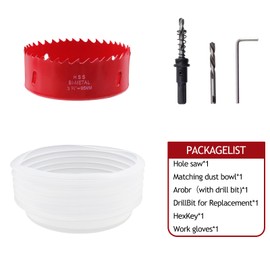 Nicerity 3-3/4 Inch Hole Saw with 125mm Dust Bowl Catcher for Recessed Lights, 95mm Hole Cutter in Bi-Metal with Arbor for Wood, Plastic Board, Ceiling, Drywall, Include Hex Key & Gloves