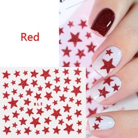 WOKOTO 10 Sheets Blue Red Stars Nail Art Stickers for Gel Nails 4th of July 3D Self-Adhesive Independence Day Nail Decals Stars Designs Nail Stickers for Acrylic Nails Art Design Stickers for Women
