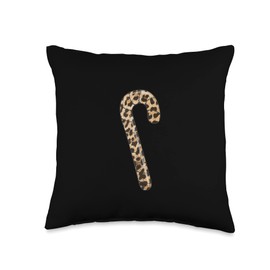 Leopard Big Cat Christmas Candy Cane Throw Pillow