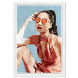 Wynwood Studio Fashion and Glam Contemporary Sunny Fashion Woman Canvas Wall Art Blue Skies and Shades Living Room Bedroom and Bathroom Home Decor 13x19 Blue and Orange
