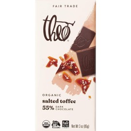 Theo Chocolate Salted Toffee Organic Dark Chocolate Bar, 55% Cacao, 6 Pack | Fair Trade