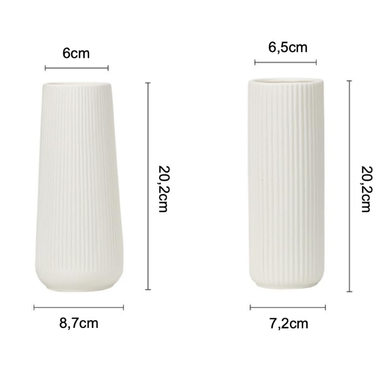 White Ceramic Vase - Modern Design Vase, Ribbed Vase for