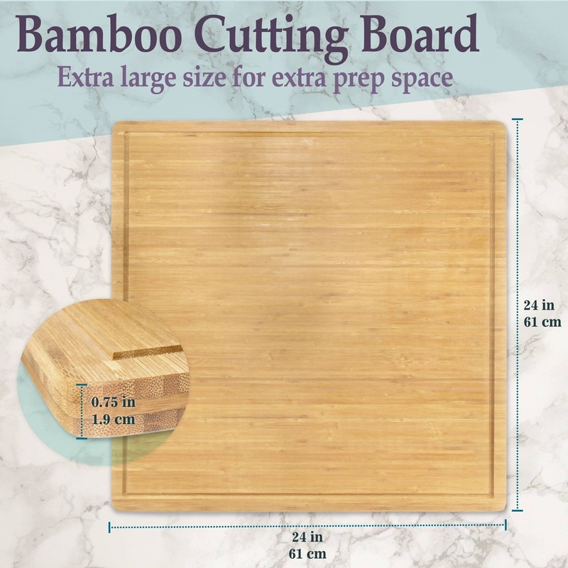 BambooMN Bamboo Burner Cover Cutting Board, 3-Ply, Extra Large Square,