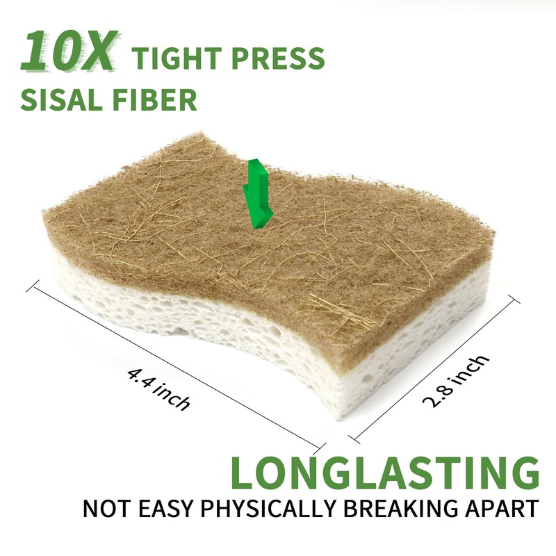 KICKLEEN 16 Pack Biodegradable Natural Kitchen Sponge - Compostable Cellulose