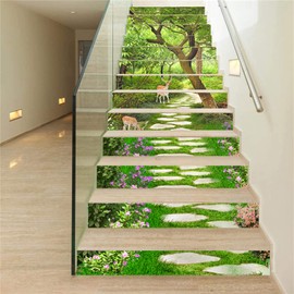 artfanke 13pcs Stair Stickers Peel and Stick-3D Forest Sika Deer Stair Riser Sticker Removable Decals for Stair Home Decor 39.37"x7.09"