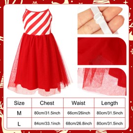 Toulite 5 Pcs Women Christmas Candy Cane Costume Santa Hat Tutu Dress Striped Tights Candy Glasses Gloves for Party(Medium)