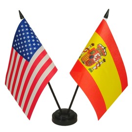 US American & Spain Friendship Table Flag, Spain Desk Flag, Spanish Flags For Room Display, US & Spain Desk Flag, USA Spain Twin Desk Flag Set-Miniature US & Spain Combination Flag