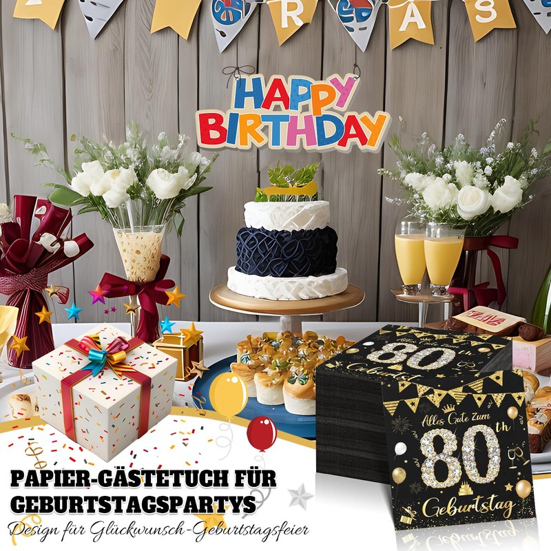 Pack of 40 2-Ply Napkins 80th Birthday Decoration 80th Birthday