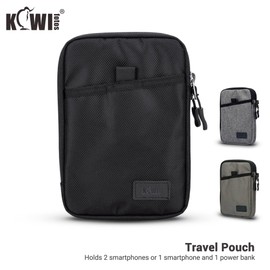 KIWIFOTOS Triple Phone Travel Neck Pouch Cross Body Bag with Shoulder Strap Carabiner Multi-Function for Smartphone Card Passport Travel Accessories, Internal Dimensions 170 x 110 x 15mm (Gray)