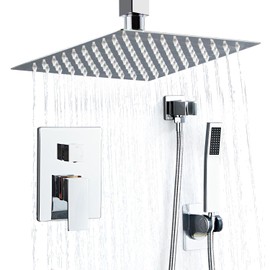 RTOBWEYE 10 Inch Ceiling Mount Shower Faucet Set, Silver Rainfall Shower System with Valve Trim, Square Rain Shower Spray Combo Luxury Shower Fixtures Polish Chrome Shower Head and Handle Set
