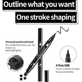 2PC Black Eye Pens with Motif Stamp and Eyeliner, Waterproof Eyeliner, Klare Linienführung, Lange Haltbarkeit, Leicht aufzutragen, Wischfest, for Eye Makeup for a Perfect Eye Wing
