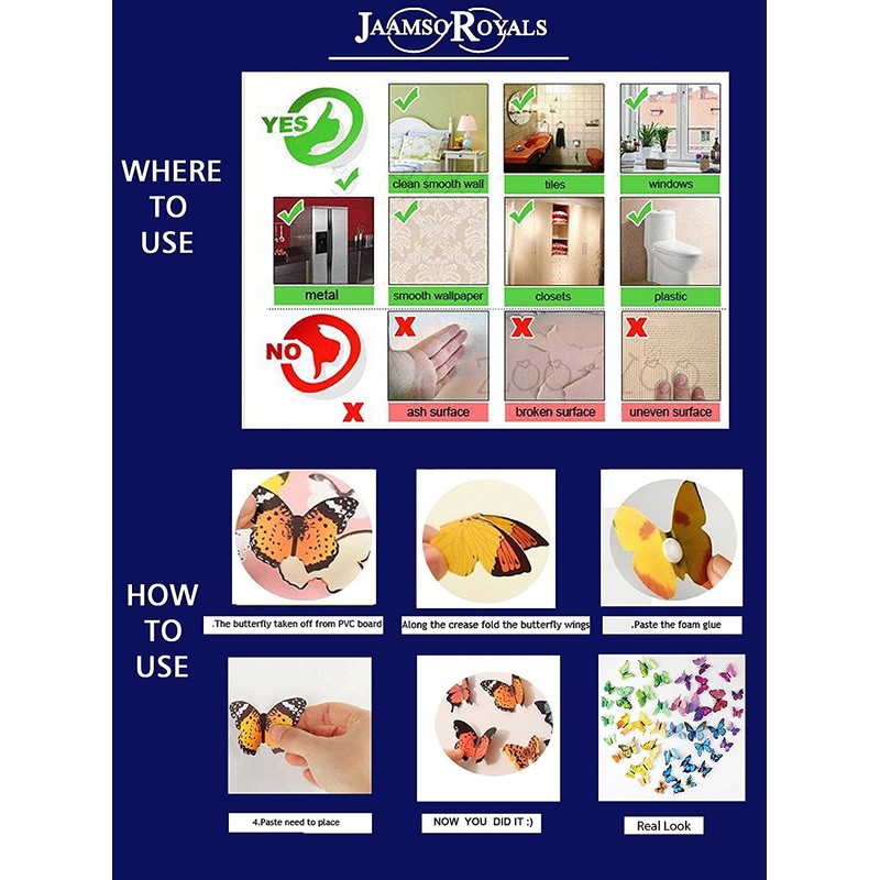 Jaamso Royals 'Multicolor 3D Butterflies' Wall Sticker 4 Combo of