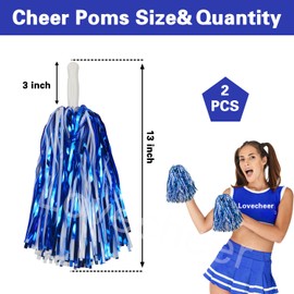 Lovecheer 5PCS Blue and White Pom Poms Cheerleading and Hair Ropes Pompoms Cheerleader Costume for Team Spirits Basketball Hockey Wedding Festival Dance Party