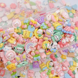 FULUSODO 60pcs Slime Charms Cute Set, Bulk Mixed Resin Charms Set Ornament Scrapbooking