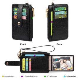 SENDEFN Credit Card Holder Slim Wallet for Women Bifold Leather RFID Blocking Womens Card Case Wallet with Zipper Coin Purse ID Window Removable Wrist Strap