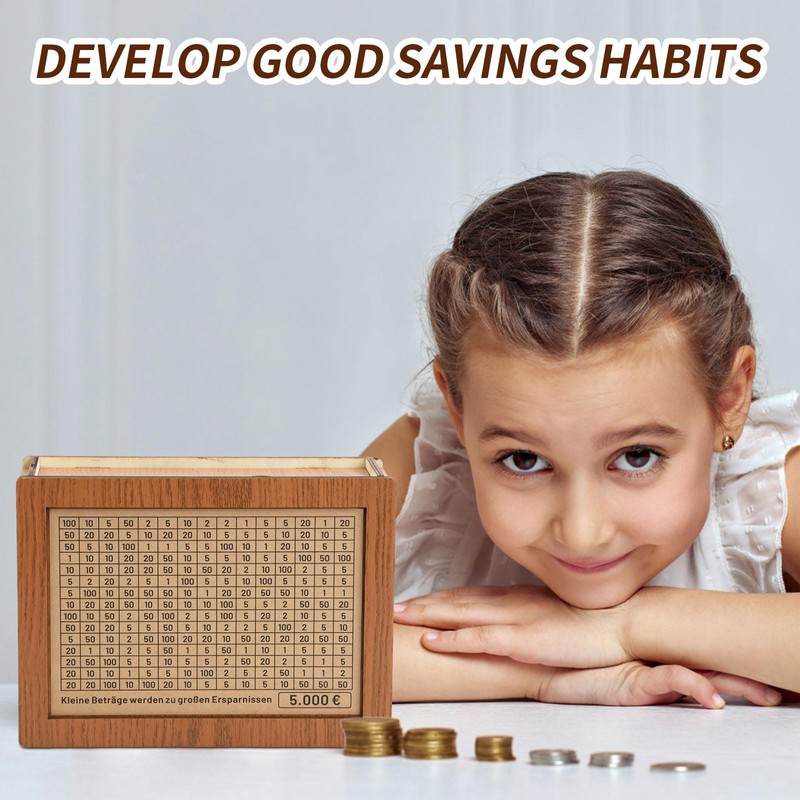 Wooden Money Box with Numbers Checks, Piggy Bank with Counter,