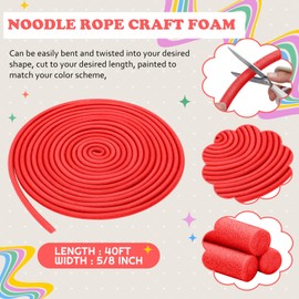 Frienda Noodle Rope 40 ft 5/8 Inch Craft Foam Pool Noodles Foam Tube Foam Pool Noodle Versatile Foam Rod Foam Rope Cylinder for Modeling, DIY Arts and Crafts Supplies(Red)