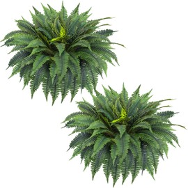 TROKUZEN 43" Fake Ferns, Realistic Large Artificial Bush Plants, 2 Artificial Boston Ferns with 60 Fronds for Outdoors Planter Indoor Home Garden Porch Decor