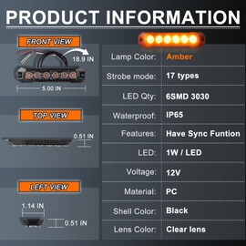 GZLDZN 6-LED Amber Emergency Strobe Light Bar, 2PCS Safety Warning Flashing Beacon Sync Feature Lights, Caution Hazard Grille Surface Mount Lamp for Vehicles Trucks Buses ATVS RV Tows Cars