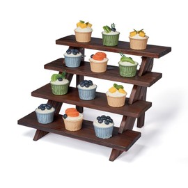 DAOYOUSKY Wooden Rustic Cupcake Stand for 24 Cupcakes, Stepped Wood Display Stand for Weddings, Tiered Party Table Display Riser for Food , Dessert, Cookie, Decor, Craft Show, Brown