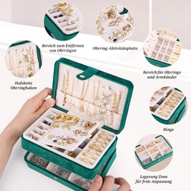 Jewellery Box Girls: Small Jewellery Box Women, 2 Levels Velvet Jewellery Storage, Jewellery Travel Case for Travel, Rings, Earrings, Necklaces, Women, Teenagers, Girls, Gifts (Blue Grey)