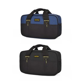 FASTECH 14 Inch Small Tool Bag,Wide Mouth Tool Tote Bag,Waterproof Tool Organizer Bag,Electricians Repairman Tools Tote Bag Double Fabric Storage Bag (Black+Blue)