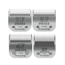 DODAER Size 7F/5F/4F/3F Detachable Pet Dog Grooming Blades of Stainless Steel,Compatible with Andis,Oster A5,Wahl KM10 Series,4 Count