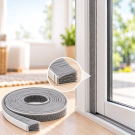 Self-Adhesive Brush Weather Stripping for Doors & Windows – Gray Pile Draft Seal Strip, 0.35 x 0.91 Inch, 32.8 FT Roll