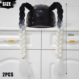 Zpana Helmet Pigtail Braids, 2PCS Motorcycle Helmet Ponytail Hair Tails Braid with Detachable Suction Cup, Hel-met Not Included, Bike Decoration Accessories, Universal for Bicycle Motorbike (Style3)