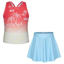 GRACE KARIN Girls Summer Beach Swimwear Floral Print 2 Piece Swimsuits Coconut Tree Gradient 10 Years